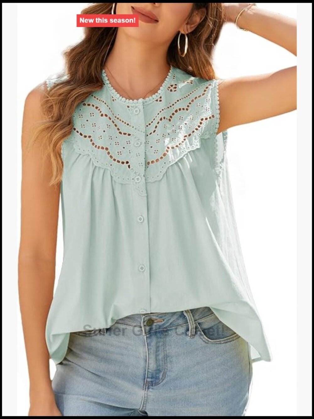 Women Sleeveless Lace Trim Tank Top 100% Cotton Lightweight Button Down